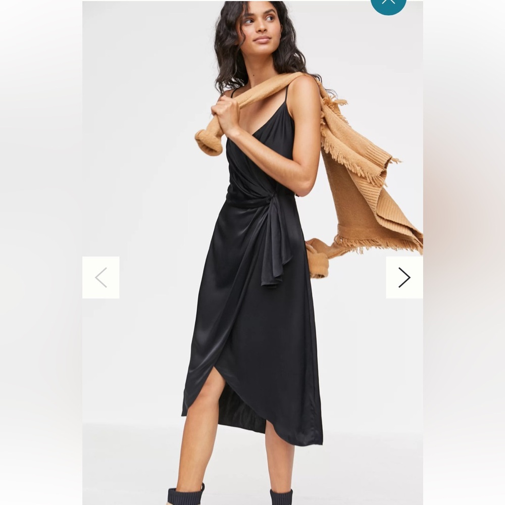 Like New by Anthropologie Giverny Midi Slip Black Satin Draped Cocktail Dress 6